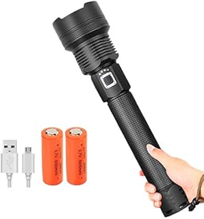 20000 Lumen XHP70 LED Torch, Rechargeable High Power Tactical Flashlight, Super Bright Zoomable 3 Modes, Professional Waterproof Outdoor Camping Hiking Heavy-Duty Handheld Torch [Energy Class A+++]