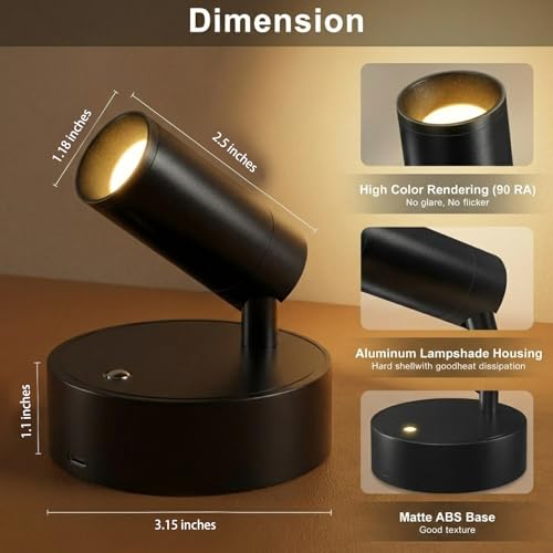 Lsoppn Magnetic Rechargeable Picture Light 2 Pack, Wireless Art Spotlight with Remote & Touch Control, 3 Color Temps Dimmable Wall Light, 2000mAh Battery Accent Lighting for Painting, Gallery, Display — view 6