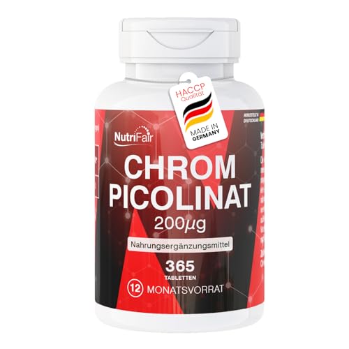 Picolinate de chrome 200 μg - 365 comprimés - *taux de glycémie normal - hautement dosé - 100% végétalien – Fabrication et contrôle en laboratoire allemands - NutriFair | Premium & Fair