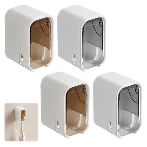 Toothbrush Holder Wall Mounted, 4 Pcs Set Self-Adhesive Wall Mounted Toothbrush Holder,Self Adhesive Tooth Brush Holders Bathroom Toothbrushs Head Storage Box Suitable for Children and Adults (4)