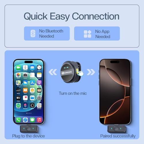 Image of UNIGEN UniMic Pro X120 Wireless Mic 2.4G Collar Microphone Video Recording Live Streaming Mic with Receiver for Video Recording, vlogging, YouTube, Facebook, Instagram Support System for Type C & iOS