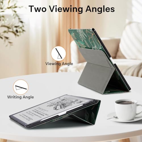 Image of CoBak Case for 11 inch Kindle Scribe 3rd Generation 2025, Kindle Scribe Colorsoft with Two Viewing Angles - All New PU Leather Cover with Auto Sleep Wake, Pen Holder. Green Pattern