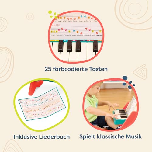 B. toys Spielzeug Klavier aus Holz mit Liederbuch, Piano Holzspielzeug, Musikspielzeug, Musikinstrument zum Klavier Spielen Lernen für Kinder ab 3 Jahren