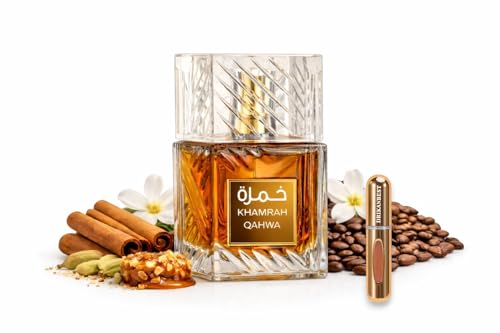 Perfume Khamrah Qahwa (ORIGINAL)100Ml Unisex,Aroma intenso café y vainilla+REGALO Atomizador 5ML DRIKANBEST Recargable