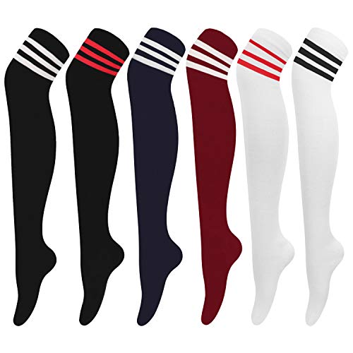 Image of AQOKKA Thigh High Socks for Women Striped Over Knee Thigh Socks Long Boot Thigh High Stockings Leg Warmers for Girls