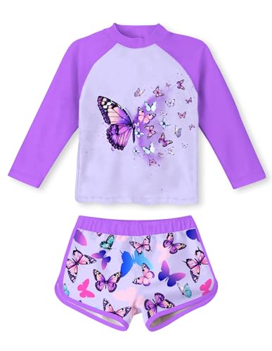 Image of Vogseek 4-10T Girls Rashguard 2 Pieces Long Sleeve Swimsuit Swimwear with Shorts