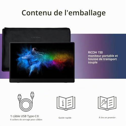 Moniteur Portable RICOH 150, écran Portable OLED 15,6 Pouces, Double écran Filaire USB-C, Ultra-léger