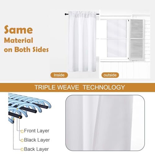 Image of Aiyufeng Pure White Curtains 36 Inches Long 2 Panels, Room Darkening Half Window Rod Pocket Privacy Short Curtains, Thermal Insulated Curtain Tiers for Kitchen Bathroom Shades, W40 x L36 Inch