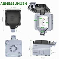 Upgrade Aussensteckdose Wasserdichte Steckdose IP66 mit Schalter Kontrollleuchte,Grau Außensteckdose Aufputz Wetterfest Outdoor Steckdose Gartensteckdose aussen Abschliessbar Klappdeckel-1 Fach – Ansicht 5