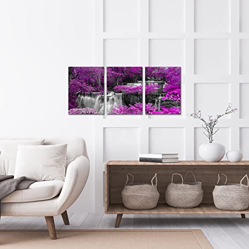 Levvarts Waterfall Canvas Wall Art Trees Forest Landscape Painting Picture Prints Black And White Purple Bathroom Bedroom Decoration #TOP4