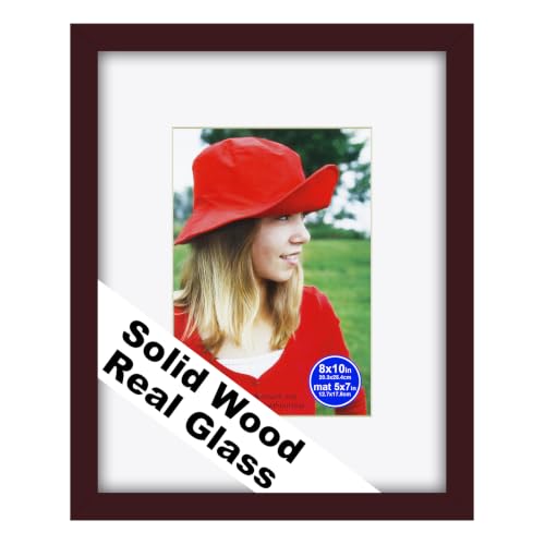 RPJC 8x10 inch Picture Frame Made of Solid Wood and High Definition Glass Display Pictures 5x7 with Mat or 8x10 Without Mat for Wall Mounting Photo Frame Dark Brown