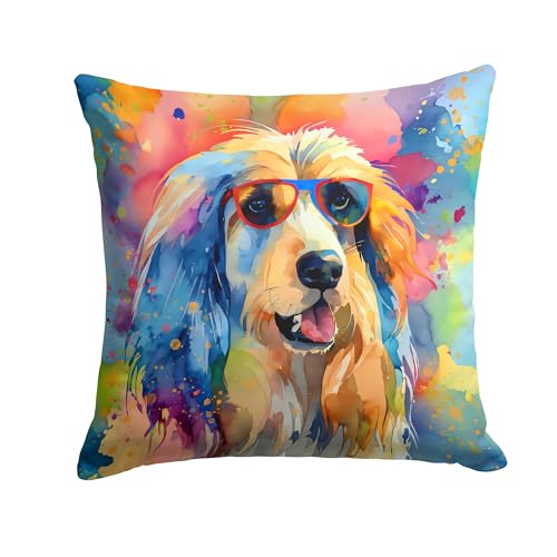 Caroline's Treasures DAC2448PW1414 Afghan Hound Hippie Dawg Fabric Decorative Pillow Machine Washable, Indoor Outdoor Decorative Pillow for Couch, Bed or Patio, 14Hx14W