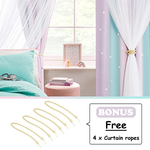 NICETOWN Girls Curtains 84 inches Long for Bedroom, Kids Star Cutout Rainbow Curtains Room Darkening Ombre Stripe Curtains for Baby Nursery/Sliding Glass Door, 1 PC, Blue & Purple & Pink, 70" W by NICETOWN - Image 3