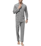 Crewhpo Pyjama Homme Hiver Coton Pyjama Long Chaud 2 Pièces