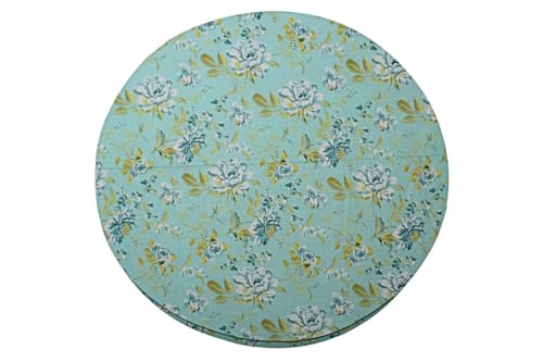 Image of The Furnishing Tree Elastic Cotton Round Center Table Cover 24x24 in Inches Floral Golden Leaf on Blue Base
