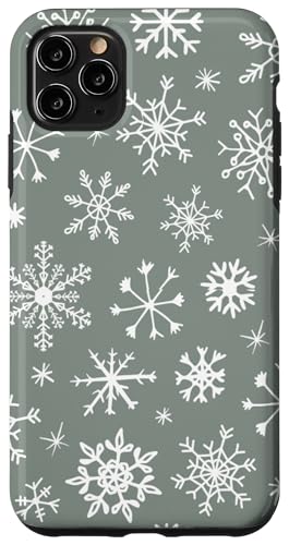 iPhone 11 Pro Max Sage Green Snowflakes Case
