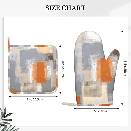 Oven Mitts And Pot Holders Orange Gray Modern Art Silicone Kitchen Accessories Set Of 4 Heat Resistant Long Gloves Potholder Non-Slip Grip For Chef Cooking,Baking,Grilling,Bbq #TOP2