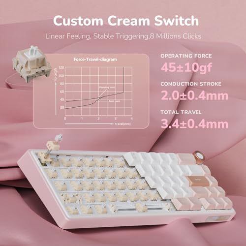 Image of RK ROYAL KLUDGE R65 Wired Mechanical Keyboard with Volume Knob, 60% Percent RGB Backlit Gasket Mount Gaming Keyboard with PBT Keycaps, MDA Profile, 66 Keys Hot Swappable Cream Switch, Pink