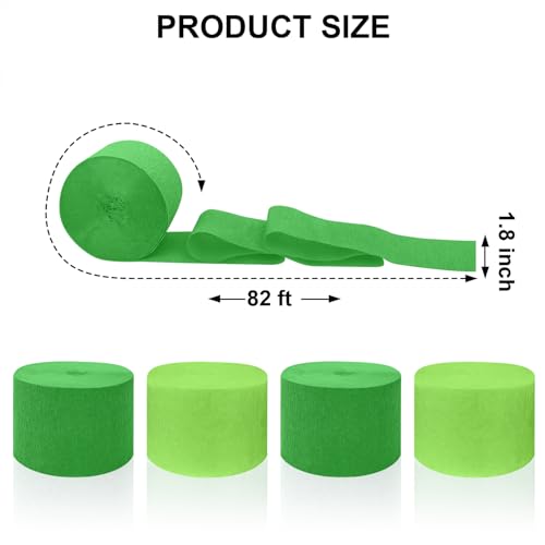 Image of 4 Crepe Paper Streamers Rolls, 328ft Pack of Green and Light Green Crepe Paper for Birthday Wedding Engagement Holidays Home Decor St. Patricks Day Decoration (1.8 inch x 82 ft /Roll)