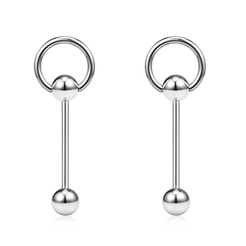 Ruifan 2pcs 14g 3 4inch Door Knocker Internally Threaded Surgical Steel Straight Barbell Nipple Tongue Ring Piercing Silver Wantitall