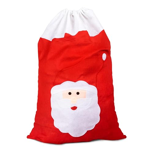 I LOVE FANCY DRESS Christmas Santa Sack Large 90cm - Pack of 1 - Father Christmas Sack with Santa Claus Face, Gift Present Bag Red