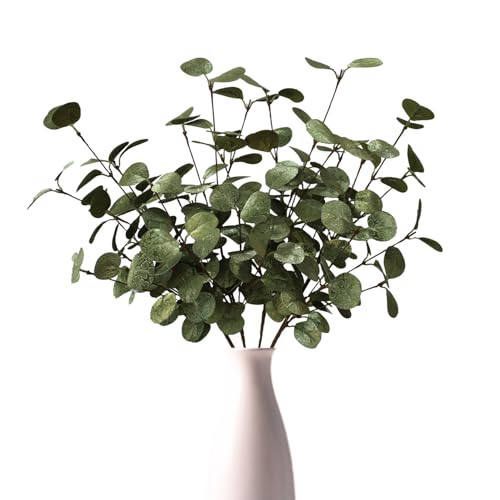 siqifloral 4PCS 24" Gold Green Metallic Artificial Eucalyptus Stems Real Touch Faux Eucalyptus Leaves for Vase Decoration, Living Room Decor, Christmas Home Centerpieces