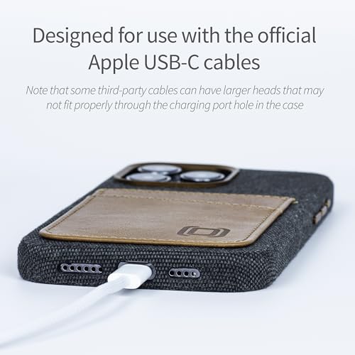 Image of Dockem Fabric Card Case for iPhone 15 Pro Max with Built-in Metal Plate for Magnetic Mounting, Stitched-on Genuine Leather Wallet with 2 Credit Card /ID Slots: M2F 15 Pro Max [Grey w /Light Brown]