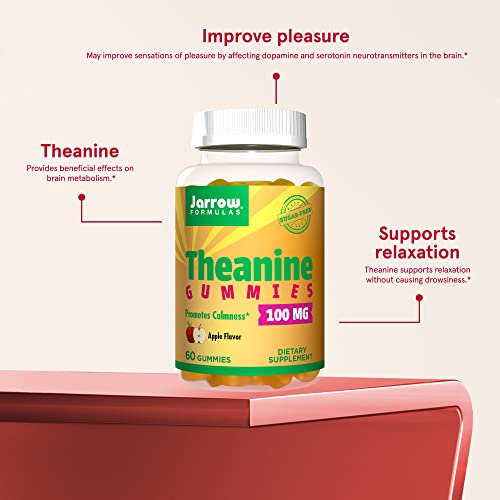 Jarrow Formulas Theanine Gummies 100 Mg - 60 Apple Gummies - Neurologically Active Amino Acid - Found In Green Tea - Promotes Relaxation & Calmness - Sugar Free - 60 Servings (Packaging May Vary) #TOP4