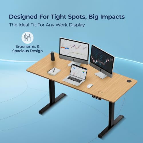 Image of The Sleep Company AeroPro Electric Height Adjustable Desk | Ergonomic WFH Table | 4 Memory Presets | Wireless Charging | 2 Yr Warranty | 1600x700 Top | Free Installation | Oak & Black