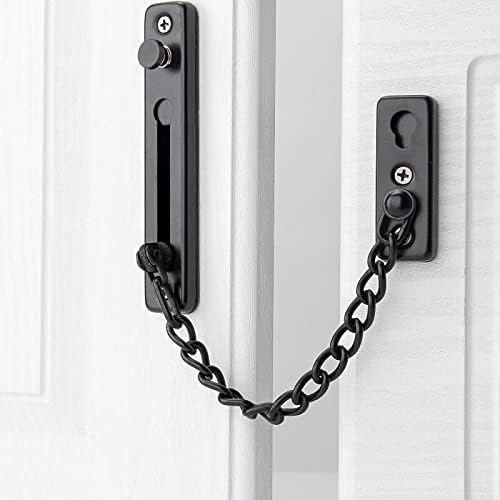 Chain Lock Door Lock Stainless Steel Safety Chain Guard with Spring Anti-Theft Pressure Lock Heavy Polished Door Latch with Screw(Black)