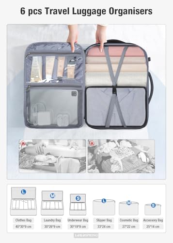 Lekespring Mochila de Viaje para Cabina de Avión 40x20x25 (20L), con Compartimento Húmedo y 6 Bolsas Organizadoras - Negocios y Escuela - Negro - imagen 5