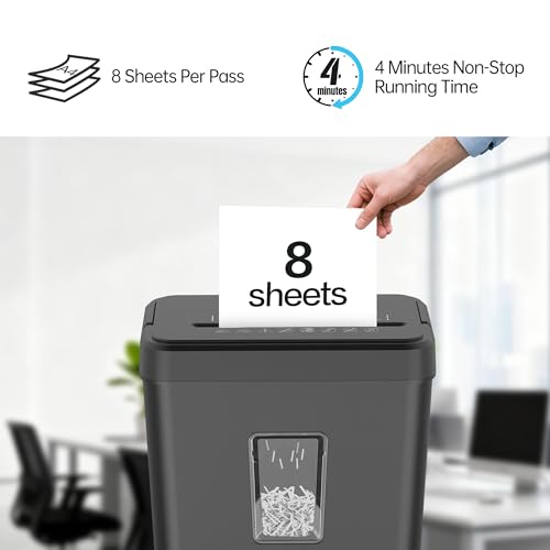 8-Sheet Cross Cut P-4 Security Paper Shredder, 4.2 Gal Bin with Portable Handle, Credit Card/Staple/Clip Shredder for Home Office