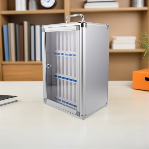 Caja para guardar móviles de 24 compartimentos con llave y frontal transparente 8