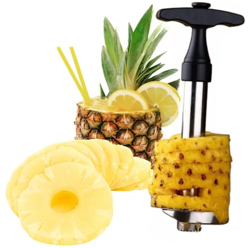 Image of HELIMIX Stainless Steel Pineapple Slicer Cutter, Pineapple Seed Clip Eye Remover, Deseeding Gadget Corer and Slicer Tool Combo.
