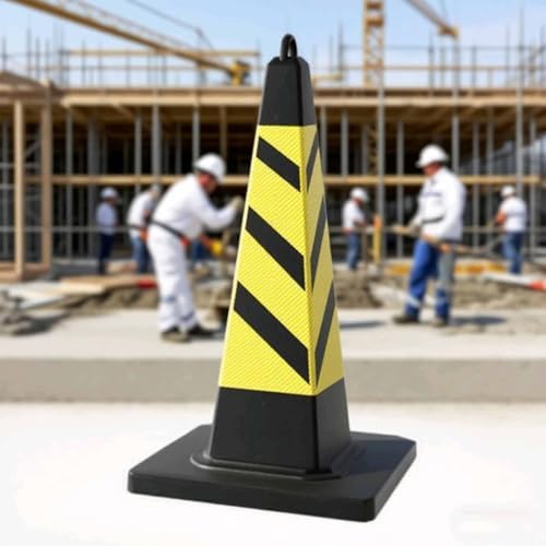 Reflective Traffic Cones with Heavy Black Base - 2 Pack Safety Cones for Construction, Driveways, Parking Lots, Hazard Warning - Durable Road Barrier (Red)