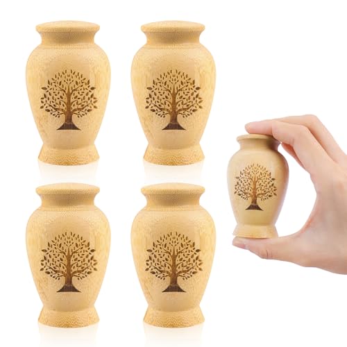 Small Urns For Ashes, Ashes Keepsake, Wooden Urn, Adult Small Urn Tube Keepsake, Human Male Female Pet Dog Cat Ashes (Tree of Life 4PCS)