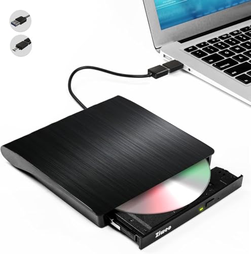 Ziweo External DVD Drive USB 3.0 Type-C CD Burner Portable CD +/-RW Drive DVD Player for ROM Rewriter Burner Compatible with Laptop Desktop PC Windows MacBook Linux Mac OS