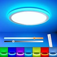 BLNAN RGB Led Flush Mount Ceiling Light with Remote Control, 13Inch 24W 2400LM 3000-6500K Dimmable Color Changing Light Fixture, Modern Round White Ceiling Lamp for Bedroom Kids Room Party Festival