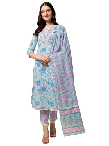 Image of MIRCHI FASHION Pure Cotton Floral Printed Kurta Set with Dupatta | 3 Piece Straight Fit Kurta Pant Set | Ethnic Office Wear Salwar Suit for Women