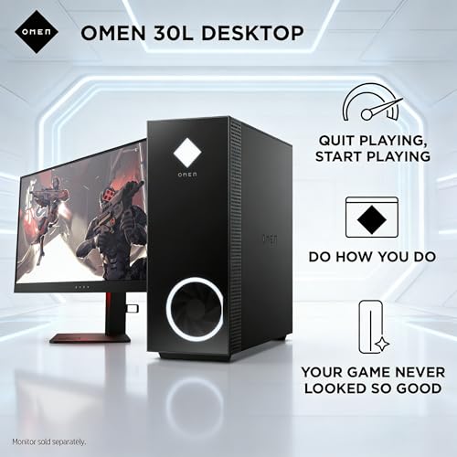 Image of HP OMEN 30L GT13-0395XT Gaming Desktop PC, Shadow Black with Glass Bezel /Side Panel, 10th Gen Intel Core i9, 16GB RAM, 512GB SSD+2TB HDD, NVIDIA RTX 3070 8GB GDDR6 LHR, Windows 11 Home, LE Bundle
