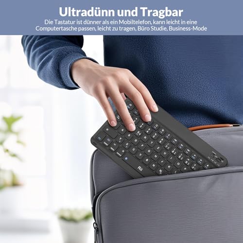 Rii Bluetooth Tastatur für Tablet, Tragbare Slim Tastatur mit Scissor-Mechanismen, Wiederaufladbar, QWERTZ Layout, Kompatibel mit iPad/Android/Windows, Schwarz 5