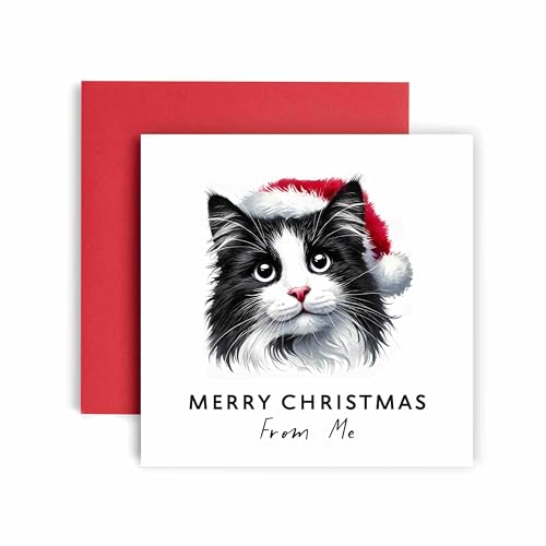 Huxters Christmas Card – Black and White Cat Merry Christmas to Cat Mum and Dad – Friends, Family First