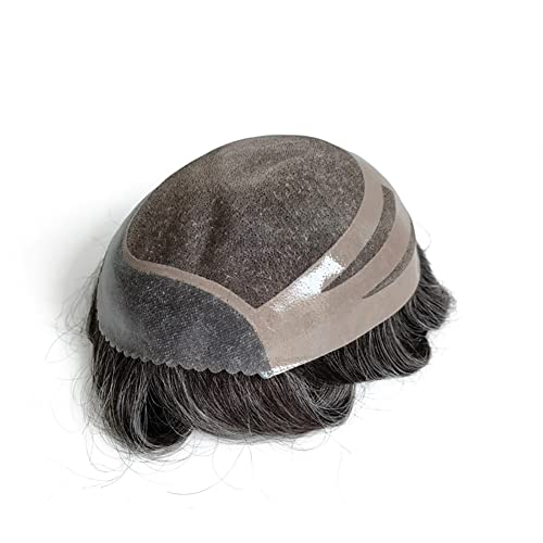 AIRAO Tupé de PU frontal recortable Mono Top Base para hombres con Sistema de Pieza de Cabello Humano 20cm×25cm Negro Natural 1B# y 40% de Cabello Gris