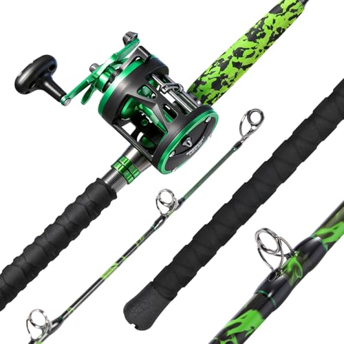 Sougayilang 7 Catfish Rod and Reel Combo Medium Heavy 2-Piece Carbon Fiber Casting Rod with Solid Carbon Tip Trolling Reel for Freshwater and Saltwater Big Game Fish-30sizeLeft