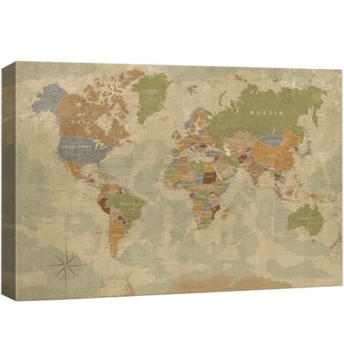 wall26 Canvas Print Wall Art Antique Style Colorful Political World Map Digital Art Modern Art Traditional Colorful for Living Room, Bedroom, Office - 16"x24"