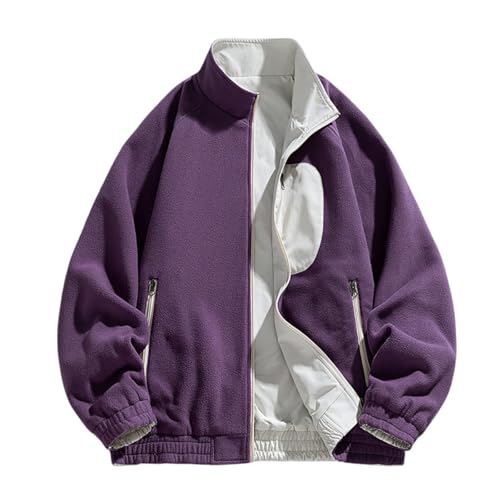 Genérico Chaqueta polar Reversible Hombre Cuello Alto Doble Cara Grueso Cierre Claro Cómodo Chaqueta Caliente Mangas Ajustables, malva, L