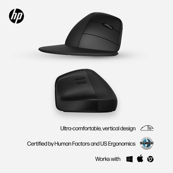 Miniatura 2 de HP 920 - Ratón ergonómico vertical inalámbrico Bluetooth 5.3 y dongle USB, 5 botones programables, batería de 16 semanas, multidispositivo,
