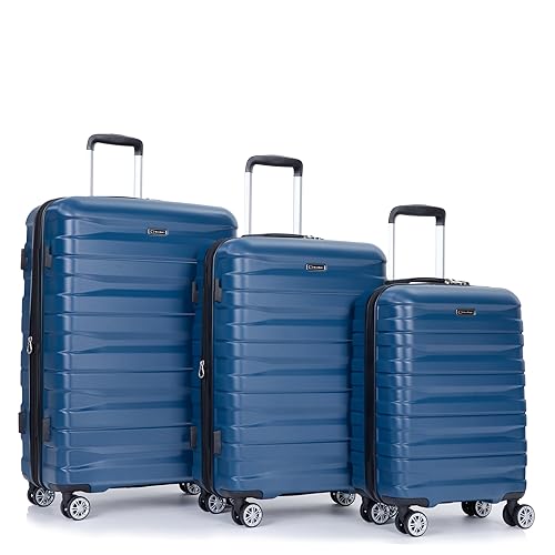 3 Piece Luggage Sets PC Lightweight & Durable Expandable Suitcase with Two Hooks, Double Spinner Wheels, TSA Lock, (21/25/29) Dark Blue2