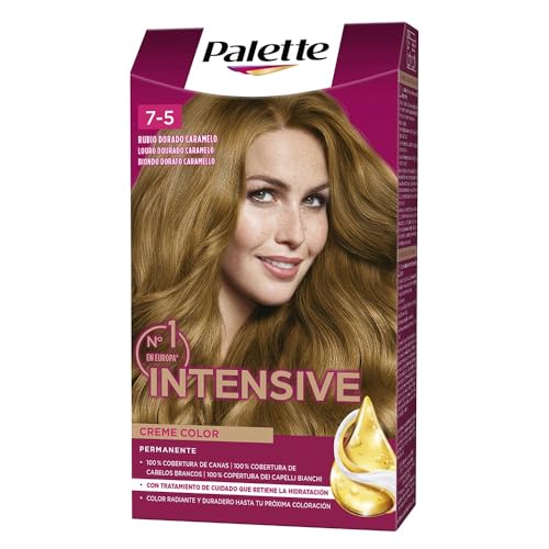 Schwarzkopf Palette Intensive Creme Color – Tono 7.5 cabello Rubio Dorado Caramelo - Coloración Permanente de Cuidado con Aceite de Marula – Óptima cobertura de canas – Color duradero hasta 8 semanas