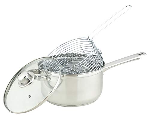 HIGHLANDS 22CM Chip Pan Set Fryer Deep Fat Frying Basket Pot with Glass Lid